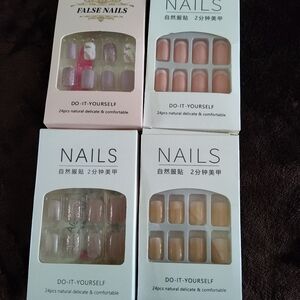 4 Packs 96 Pieces Variety Pink Nails French Glossy Glitter Medium Square Set